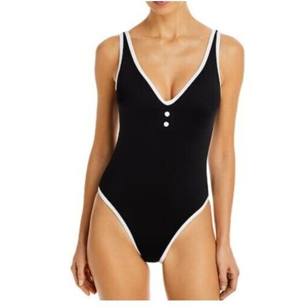 Aqua Swim Swimsuit Small One Piece Black White Button Up